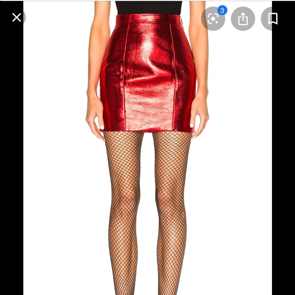Saint Laurent Slouch Lame Lambskin Skirt Red NWT